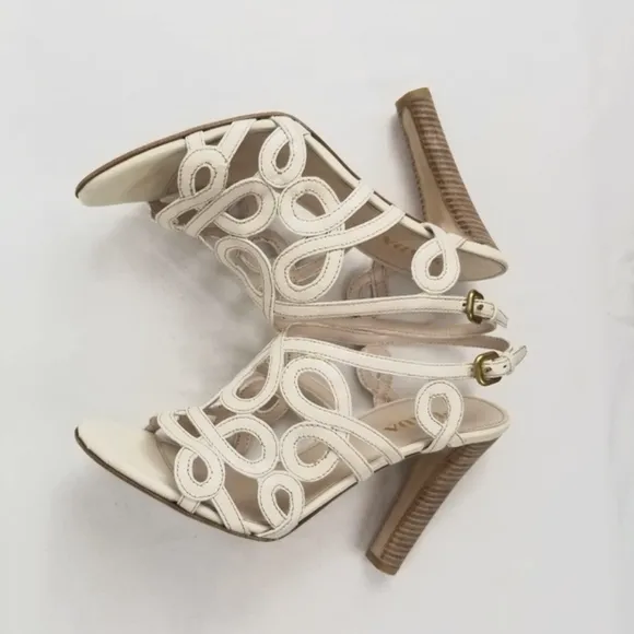 Prada White Off Leather Strappy Sandals Heels 37.5