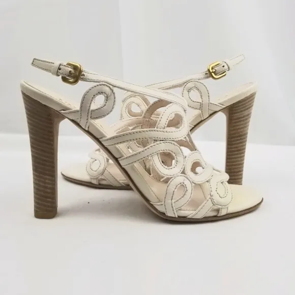 Prada White Off Leather Strappy Sandals Heels 37.5