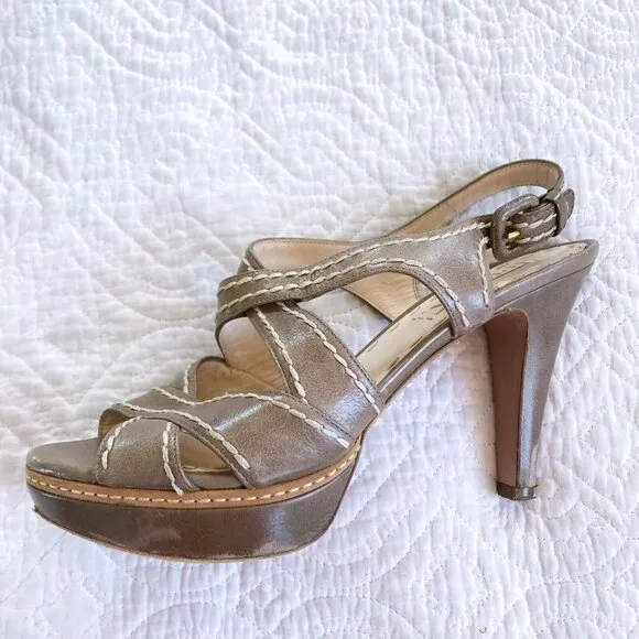 Prada Womens Neutral Tan Strappy Slingback Sandals 39.5 US Sz 9