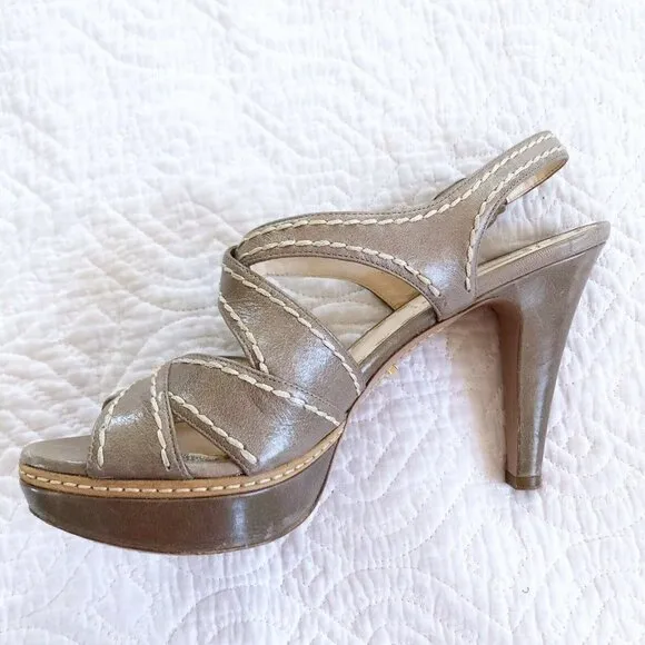 Prada Womens Neutral Tan Strappy Slingback Sandals 39.5 US Sz 9