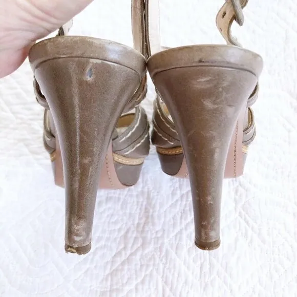 Prada Womens Neutral Tan Strappy Slingback Sandals 39.5 US Sz 9