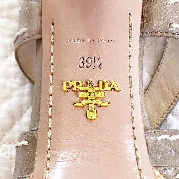 Prada Womens Neutral Tan Strappy Slingback Sandals 39.5 US Sz 9