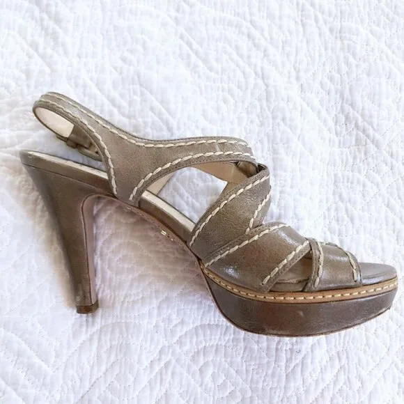 Prada Womens Neutral Tan Strappy Slingback Sandals 39.5 US Sz 9