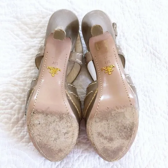 Prada Womens Neutral Tan Strappy Slingback Sandals 39.5 US Sz 9
