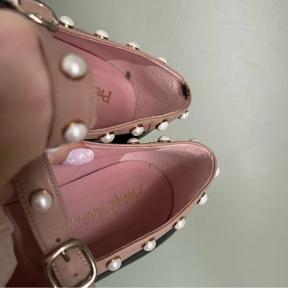 Pretty Ballerinas Pointed Toe Ballet Mary Jane Flats with Pearls Black and Nude