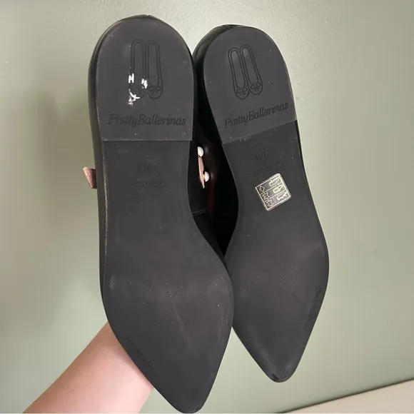 Pretty Ballerinas Pointed Toe Ballet Mary Jane Flats with Pearls Black and Nude