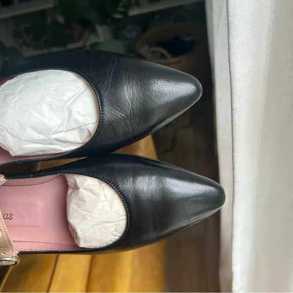 Pretty Ballerinas Pointed Toe Ballet Mary Jane Flats with Pearls Black and Nude