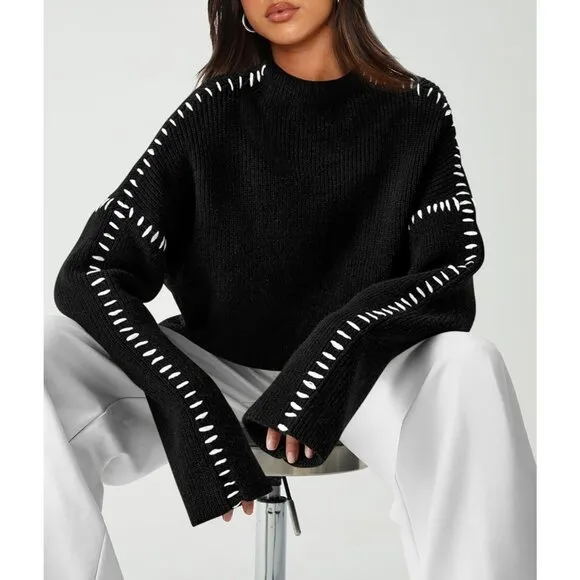 PRETTYGARDEN Womens Black  Chunky Knit Winter Sweaters Casual Pullover Sweater