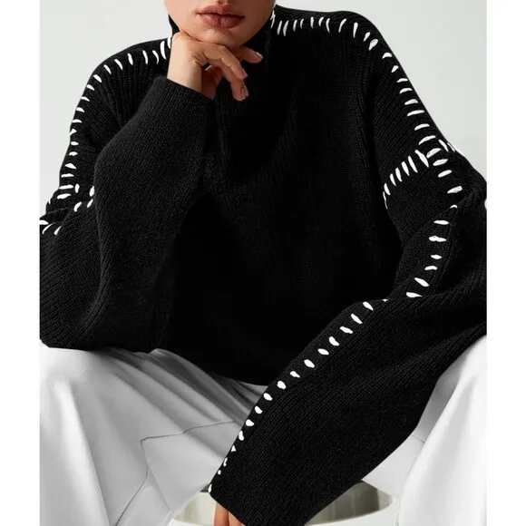 PRETTYGARDEN Womens Black  Chunky Knit Winter Sweaters Casual Pullover Sweater
