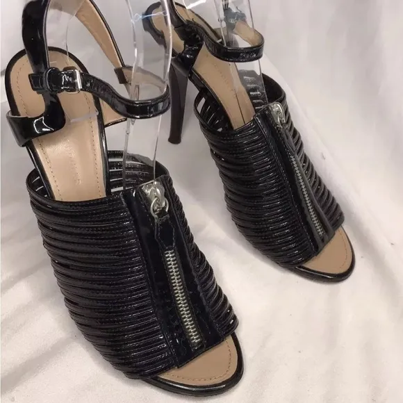 Proenza Schouler Patent Leather Sandals Zip Black Strappy Buckle made in Italy