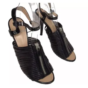 Proenza Schouler Patent Leather Sandals Zip Black Strappy Buckle made in Italy