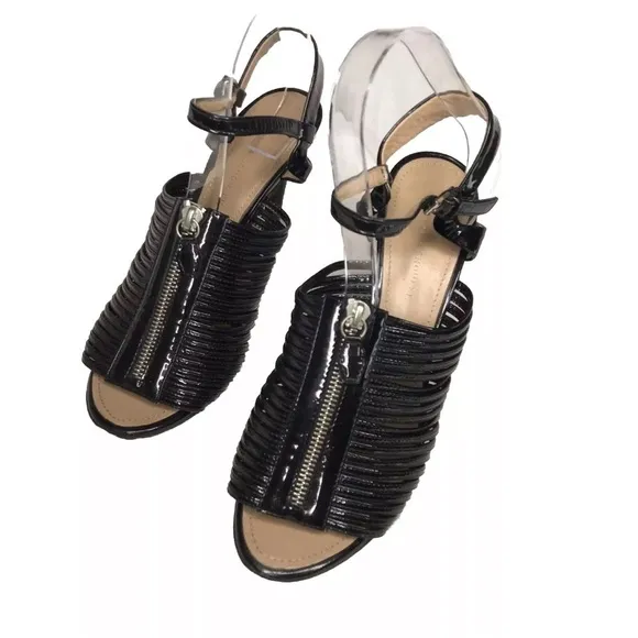 Proenza Schouler Patent Leather Sandals Zip Black Strappy Buckle made in Italy