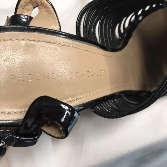 Proenza Schouler Patent Leather Sandals Zip Black Strappy Buckle made in Italy