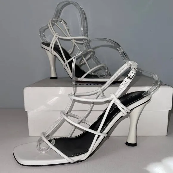 Proenza Schouler White Leather High Heel Strappy Sandals Size 40.5