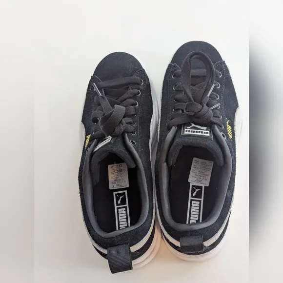 Puma Mayze Chunky Platform Lug Sole Black White Leather Sneakers Trainers, Sz 7