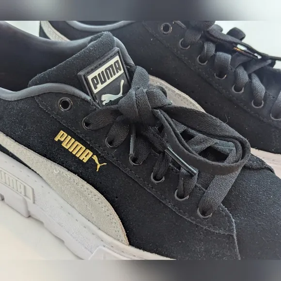 Puma Mayze Chunky Platform Lug Sole Black White Leather Sneakers Trainers, Sz 7