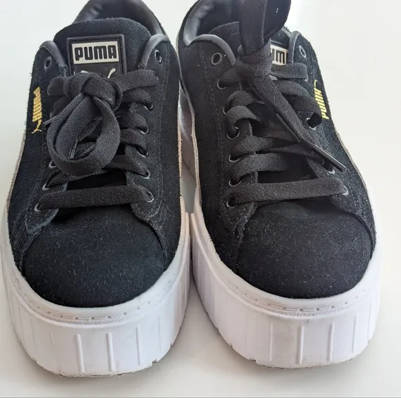 Puma Mayze Chunky Platform Lug Sole Black White Leather Sneakers Trainers, Sz 7