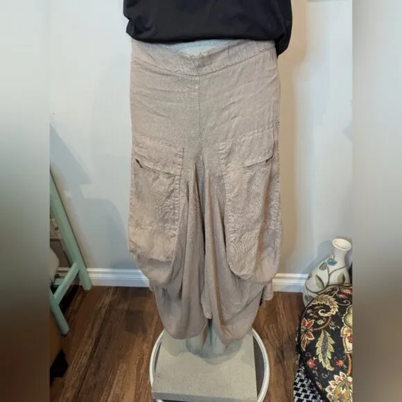 Pure Venice Harem Italian  Skirt - 100% Linen. Made in  Italy Approx Sz L Taupe