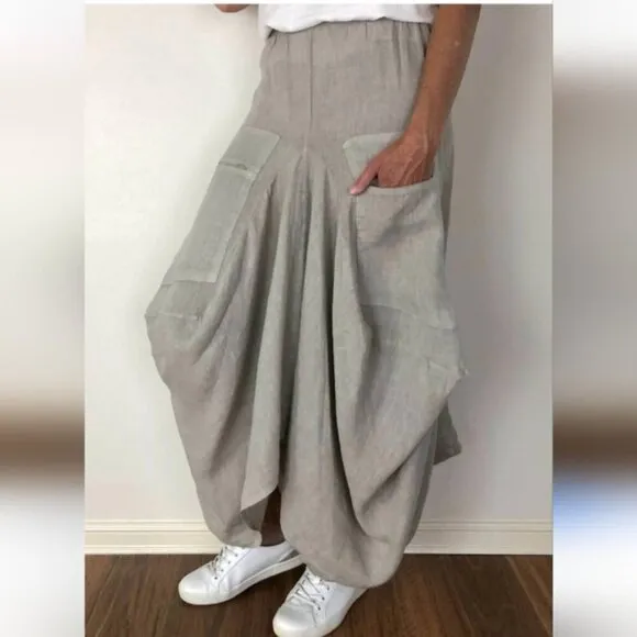 Pure Venice Harem Italian  Skirt - 100% Linen. Made in  Italy Approx Sz L Taupe