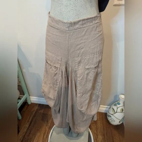 Pure Venice Harem Italian  Skirt - 100% Linen. Made in  Italy Approx Sz L Taupe