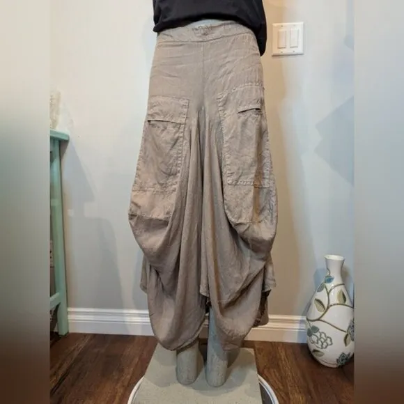 Pure Venice Harem Italian  Skirt - 100% Linen. Made in  Italy Approx Sz L Taupe