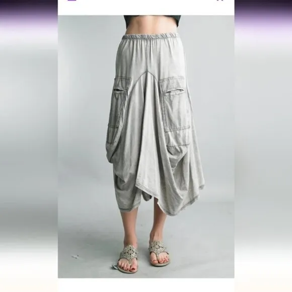 Pure Venice Harem Italian  Skirt - 100% Linen. Made in  Italy Approx Sz L Taupe