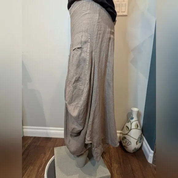 Pure Venice Harem Italian  Skirt - 100% Linen. Made in  Italy Approx Sz L Taupe