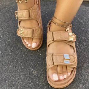 Qupid Strappy Velcro Tan Sandals