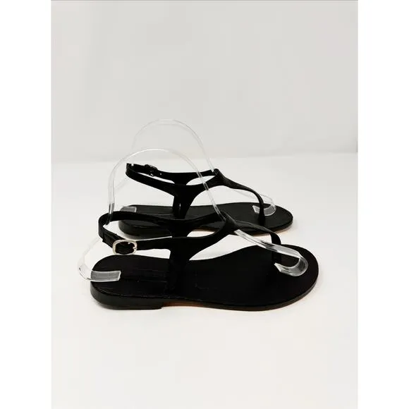 Rachel Comey Kolach Black Nappa Leather Strappy Flat Thong Sandal EU 36