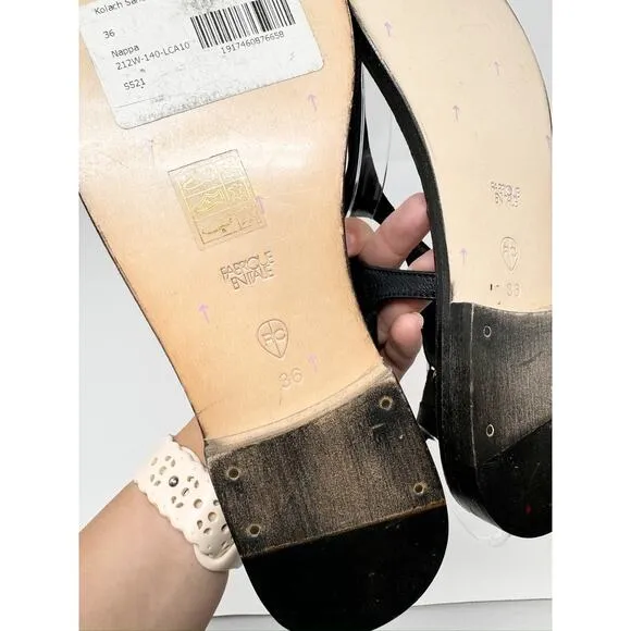 Rachel Comey Kolach Black Nappa Leather Strappy Flat Thong Sandal EU 36