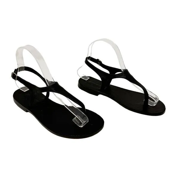 Rachel Comey Kolach Black Nappa Leather Strappy Flat Thong Sandal EU 36