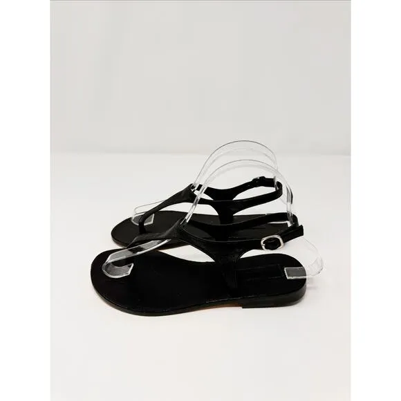 Rachel Comey Kolach Black Nappa Leather Strappy Flat Thong Sandal EU 36