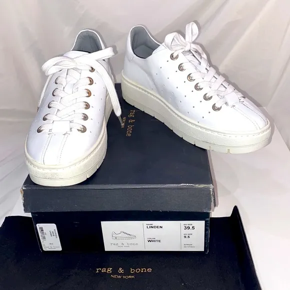 Rag &amp; Bone Linden White Leather Chunky Platform Sneakers size 9.5 / 39.5 NEW NIB