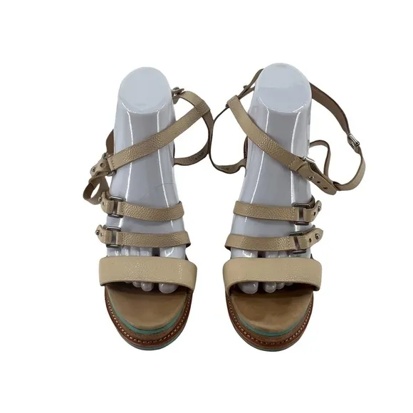 rag &amp; bone Tan Exclusive Wood Wedge Strappy Sandals Size 9 Women’s