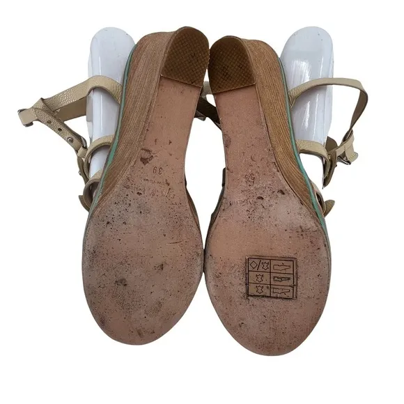 rag &amp; bone Tan Exclusive Wood Wedge Strappy Sandals Size 9 Women’s
