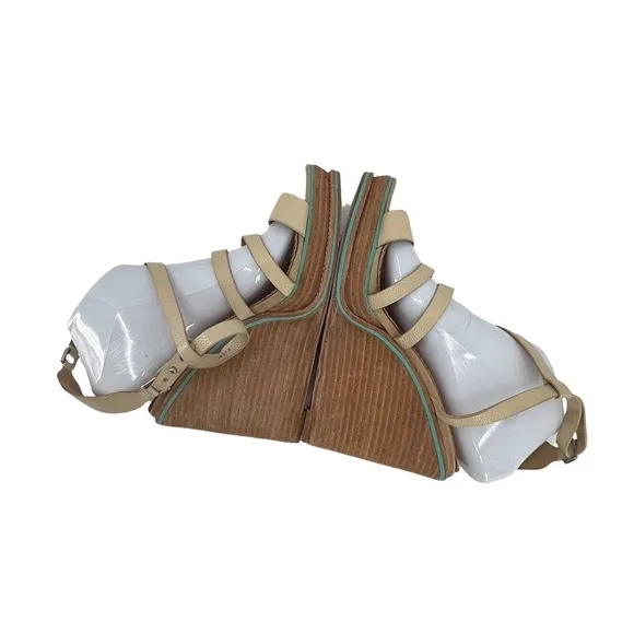 rag &amp; bone Tan Exclusive Wood Wedge Strappy Sandals Size 9 Women’s