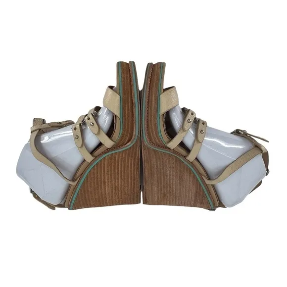 rag &amp; bone Tan Exclusive Wood Wedge Strappy Sandals Size 9 Women’s