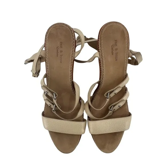 rag &amp; bone Tan Exclusive Wood Wedge Strappy Sandals Size 9 Women’s