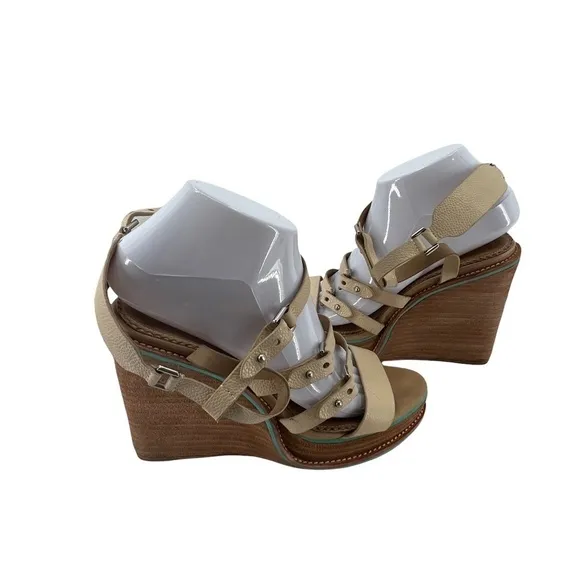 rag &amp; bone Tan Exclusive Wood Wedge Strappy Sandals Size 9 Women’s