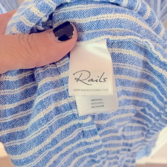 RAILS Jasmine Linen Dress in Azure Stripe Blue/White Size Small