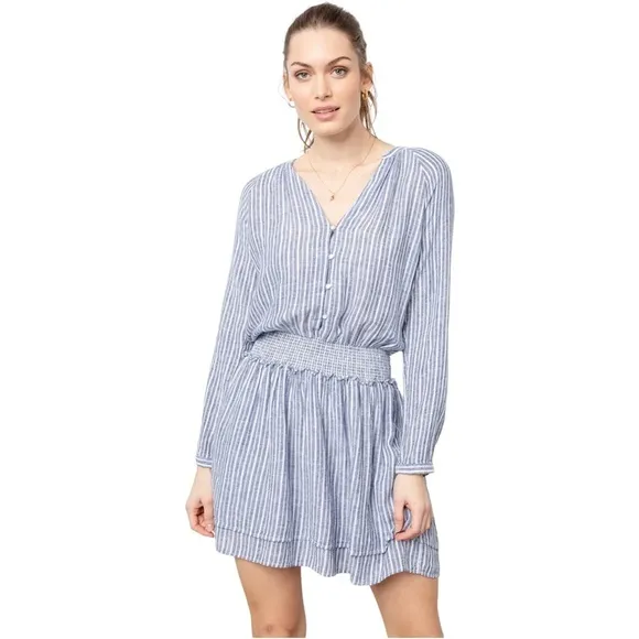 RAILS Jasmine Linen Dress in Azure Stripe Blue/White Size Small
