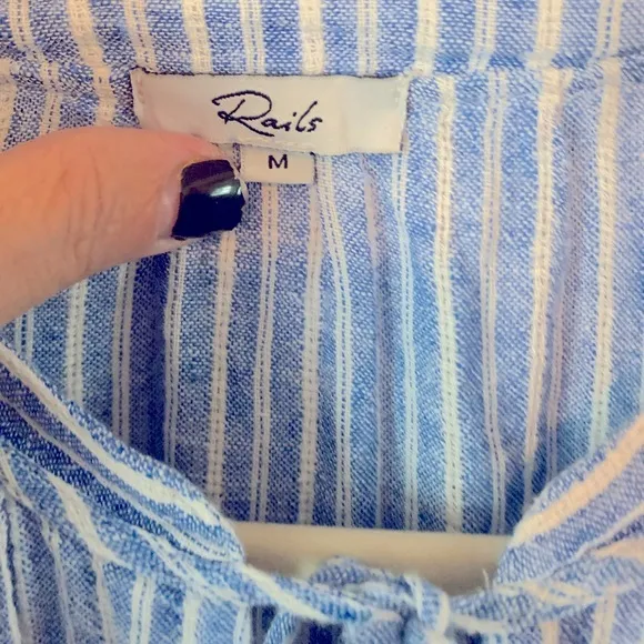 RAILS Jasmine Linen Dress in Azure Stripe Blue/White Size Small