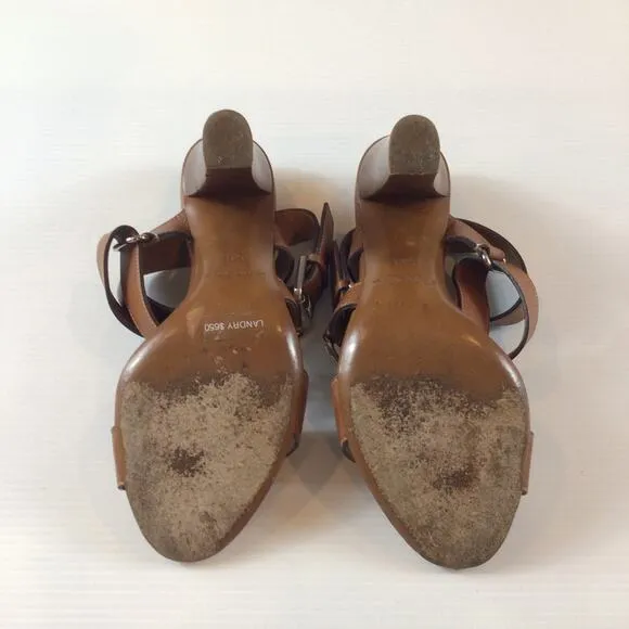 RALPH LAUREN Purple Label &quot;Landry&quot; Brown Strappy High Heel Sandals size 36B