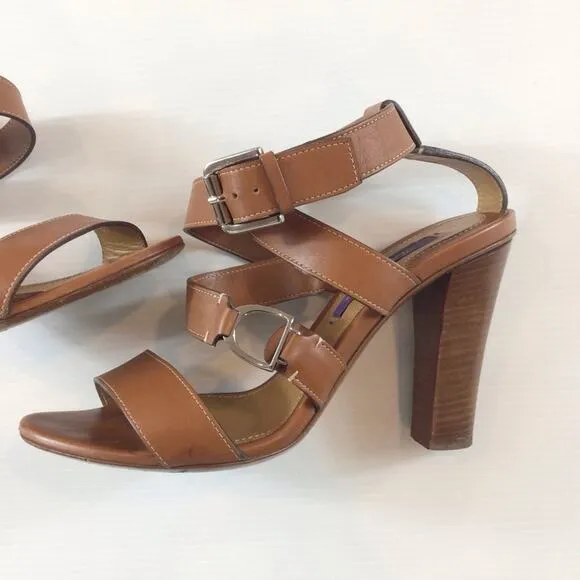 RALPH LAUREN Purple Label &quot;Landry&quot; Brown Strappy High Heel Sandals size 36B