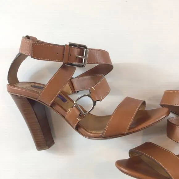 RALPH LAUREN Purple Label &quot;Landry&quot; Brown Strappy High Heel Sandals size 36B