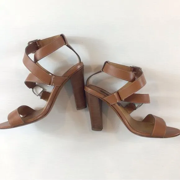 RALPH LAUREN Purple Label &quot;Landry&quot; Brown Strappy High Heel Sandals size 36B