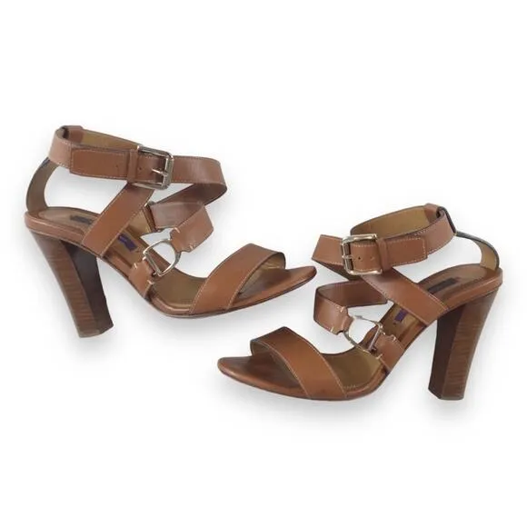 RALPH LAUREN Purple Label &quot;Landry&quot; Brown Strappy High Heel Sandals size 36B