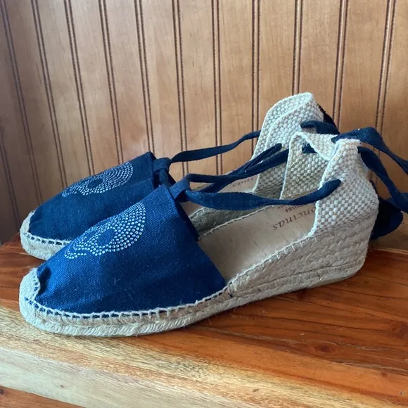 Ramoncinas lace-up wedge espadrilles. Rhinestone scull Sz 39 whimsigoth pirate