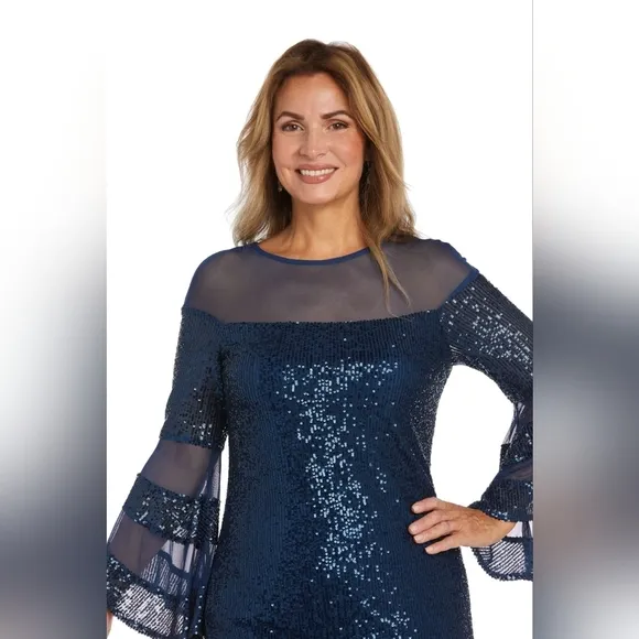 R&amp;M Richards Short Sequin Dress with Bell Sleeves