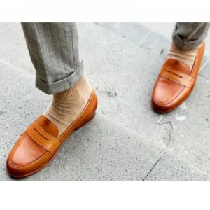 Rawls San Penny Loafers Designer Handcrafted Tan Leather Classic New
